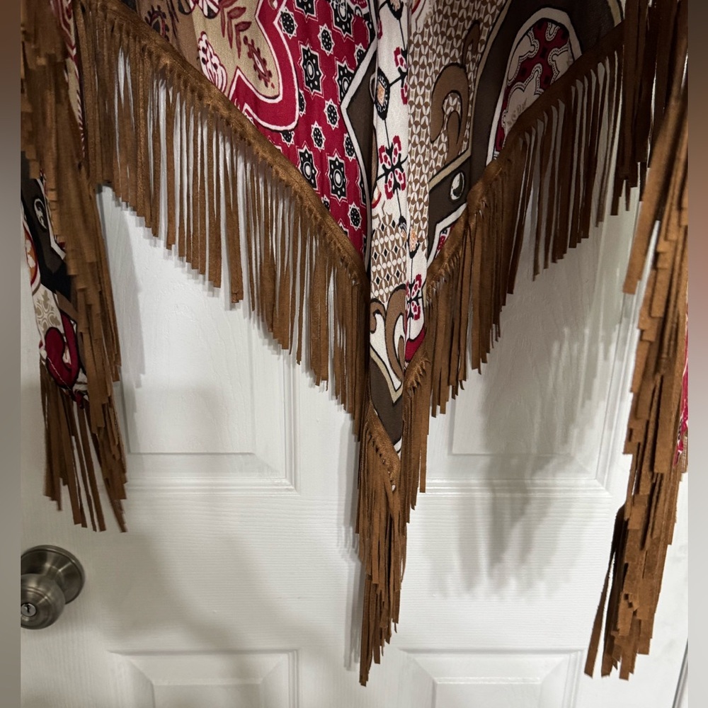 Chico's Multicolor Patterned Poncho with Fringe - image 6